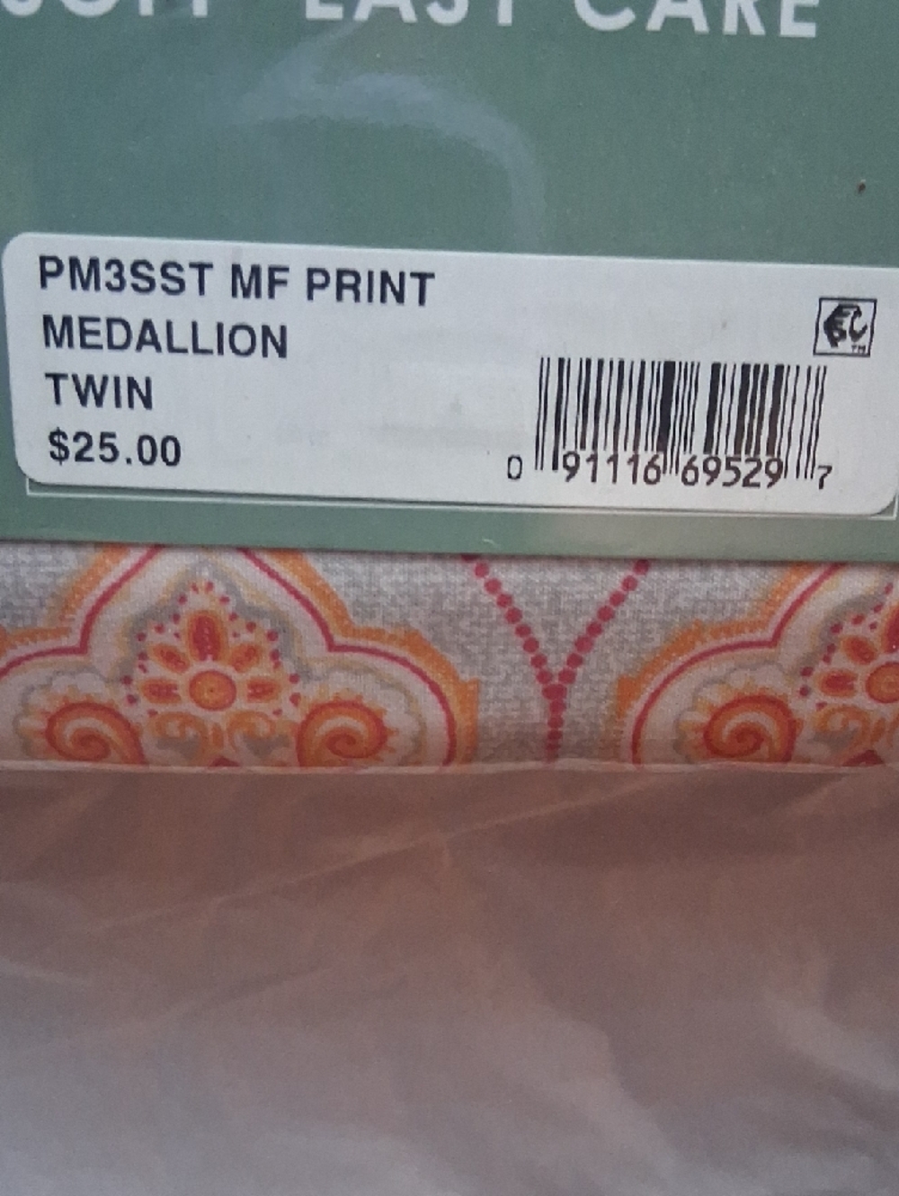 New Twin Size Brushed Microfiber Sheet Set in Pink & Orange Medallion - Picture 3 of 7